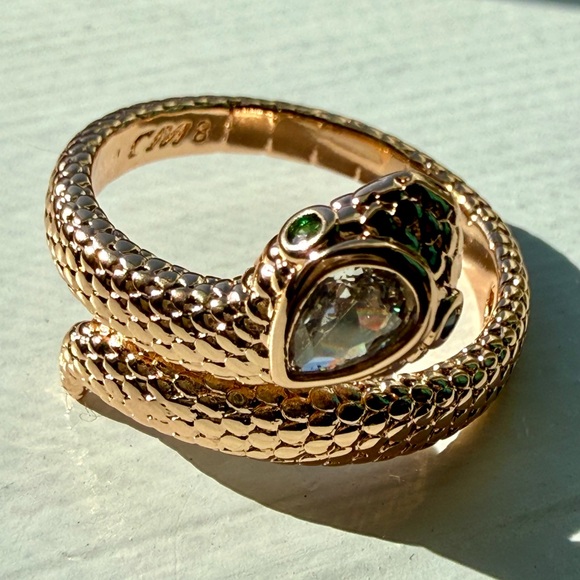Pretty Bird Jewelry Jewelry - NEW!Pretty Bird Rose Gold Snake Wrap Ring with Clear Teardrop Stone & Green Eyes